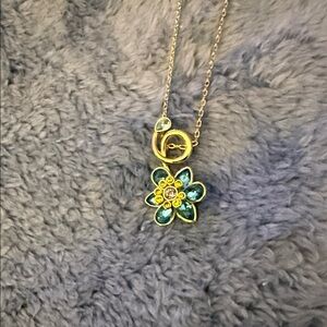 Swarovski Gold and Teal Flower Necklace